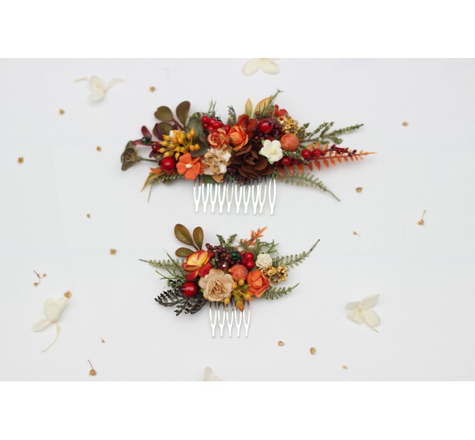 Rust, Brown, Red & Ivory Flower Combs with Berries – Fall Wedding Hair Accessories