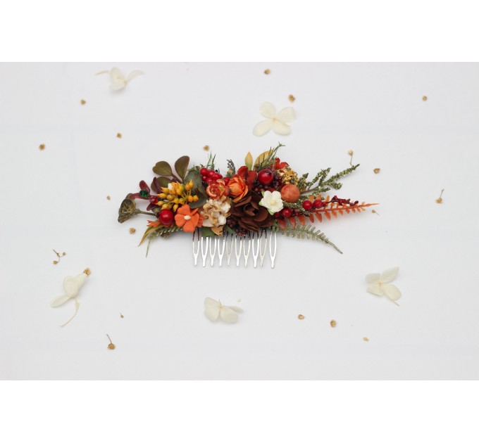 Rust, Brown, Red & Ivory Flower Combs with Berries – Fall Wedding Hair Accessories