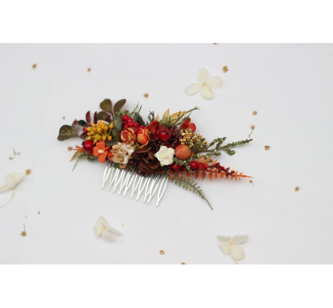 Rust, Brown, Red & Ivory Flower Combs with Berries – Fall Wedding Hair Accessories