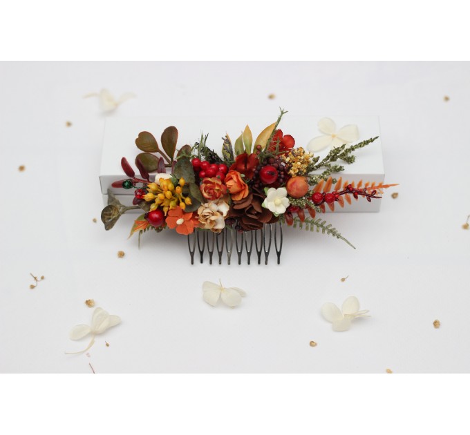 Rust, Brown, Red & Ivory Flower Combs with Berries – Fall Wedding Hair Accessories