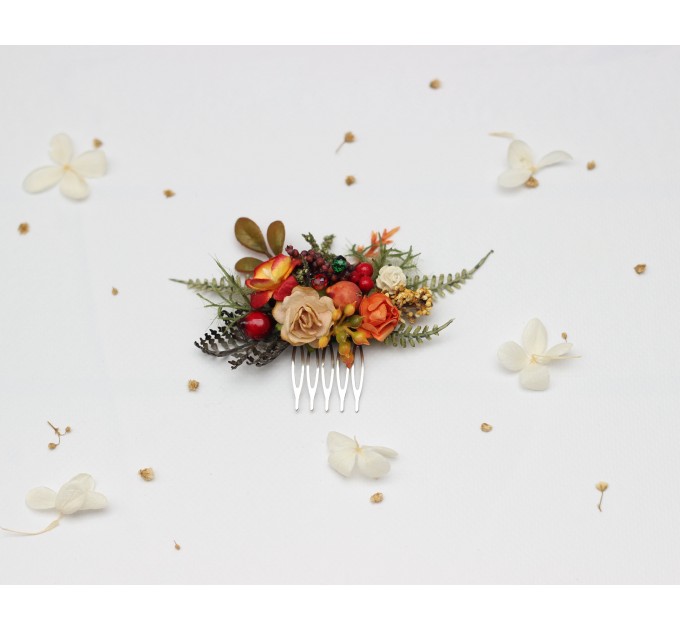 Rust, Brown, Red & Ivory Flower Combs with Berries – Fall Wedding Hair Accessories