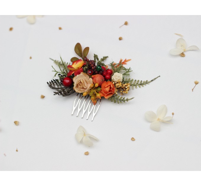 Rust, Brown, Red & Ivory Flower Combs with Berries – Fall Wedding Hair Accessories