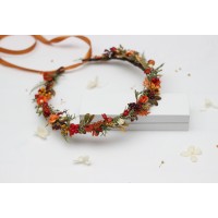 Rust brown red orange ivory flower crown .with berries Hair wreath. Flower girl crown. Wedding flowers. 5437