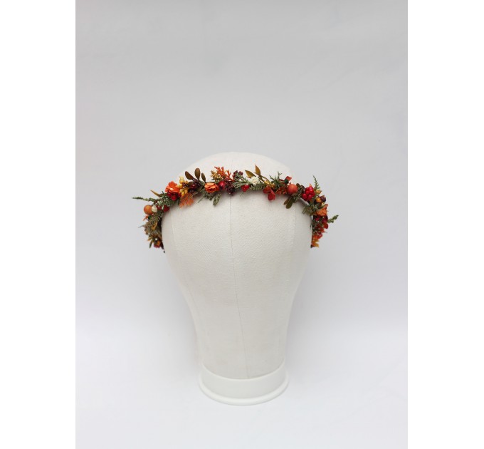 Rust, Brown, Red & Ivory Flower Crown with Berries – Autumn Wedding Hair Wreath