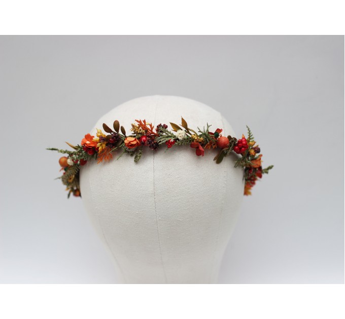 Rust, Brown, Red & Ivory Flower Crown with Berries – Autumn Wedding Hair Wreath