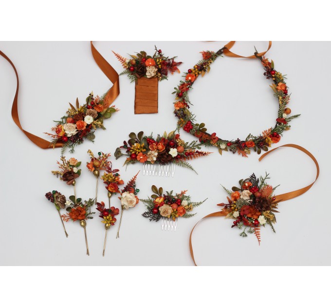 Rust, Brown, Red & Ivory Flower Combs with Berries – Fall Wedding Hair Accessories