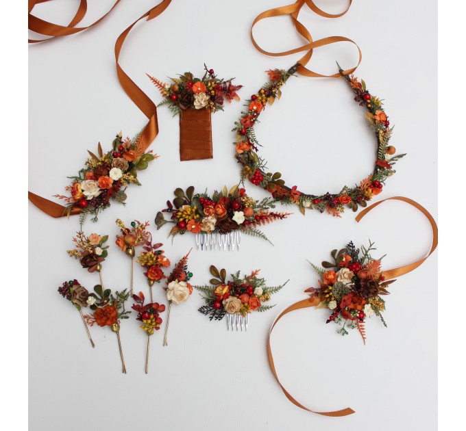 Rust, Brown, Red & Ivory Wrist Corsage with Berries – Fall Wedding Floral Bracelet