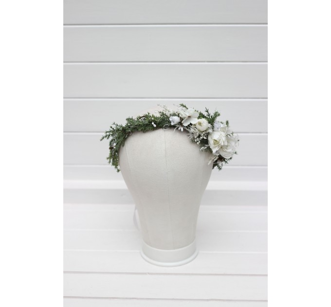 White Flower Crown – Winter Faux Floral Hair Wreath for Wedding
