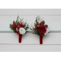 Red & White Winter Wedding Boutonnieres – Elegant Faux Floral Accessories