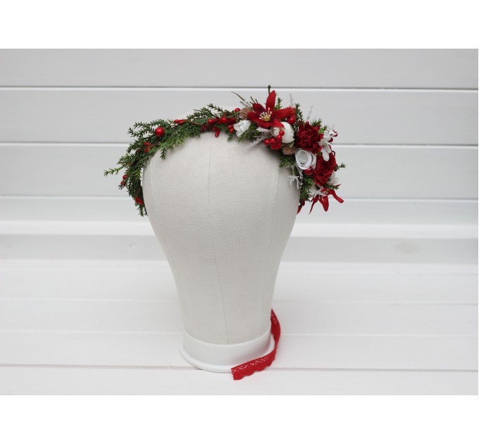 Red & White Flower Crown – Winter Faux Floral Headband for Wedding