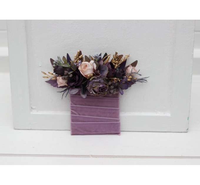 Purple, Lilac, Gold & Beige Pocket Boutonniere – Elegant Faux Square Floral Accessory