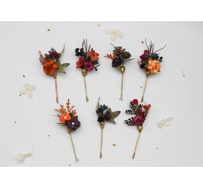 Moody Burgundy, Rust, Purple & Black Hair Pins – Set of 7 Fall Wedding Accessories