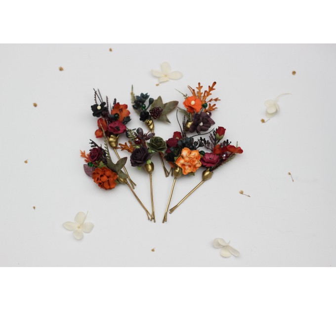 Moody Burgundy, Rust, Purple & Black Hair Pins – Set of 7 Fall Wedding Accessories