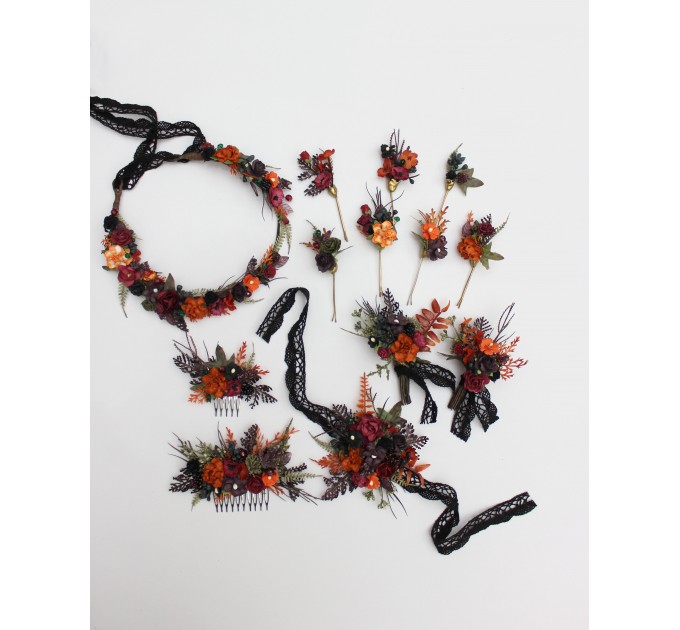 Moody Burgundy, Rust, Purple & Black Hair Pins – Set of 7 Fall Wedding Accessories