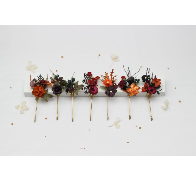 Moody Burgundy, Rust, Purple & Black Hair Pins – Set of 7 Fall Wedding Accessories
