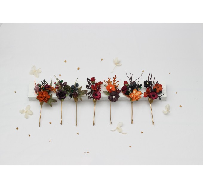 Moody Burgundy, Rust, Purple & Black Hair Pins – Set of 7 Fall Wedding Accessories