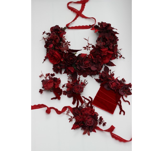 Red & Burgundy Wedding Boutonnieres – Dramatic Faux Floral Accessories