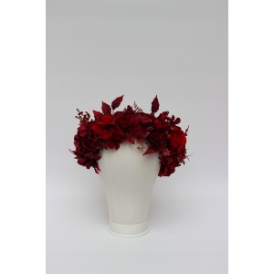 Red and burgundy wedding flower crown.  5442