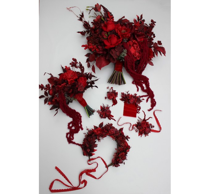 Red & Burgundy Pocket Boutonniere – Dramatic Faux Floral Square Accessory