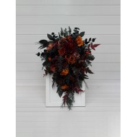 Moody burgundy black rust dusty rose cascading bouquet. Faux wedding flowers. 5441