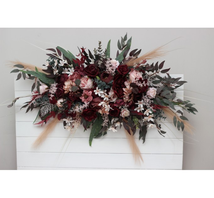 Flower Arch Arrangement in Burgundy, Dusty Rose & Blush Pink | Faux Floral Archway for Wedding