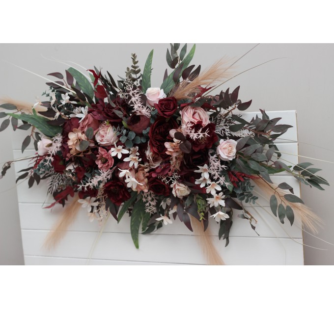 Flower Arch Arrangement in Burgundy, Dusty Rose & Blush Pink | Faux Floral Archway for Wedding