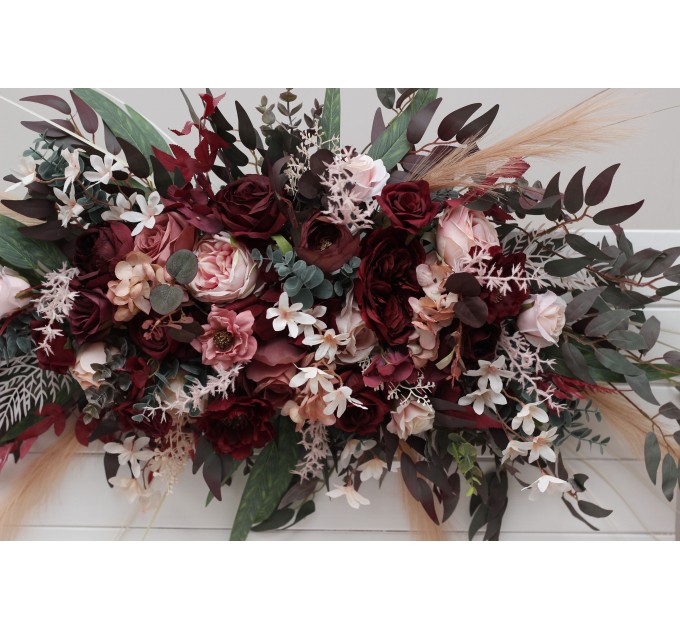 Flower Arch Arrangement in Burgundy, Dusty Rose & Blush Pink | Faux Floral Archway for Wedding