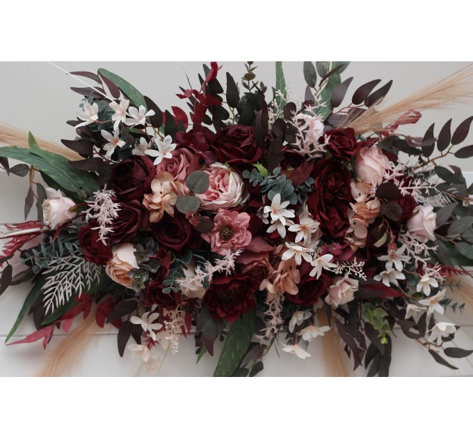 Flower Arch Arrangement in Burgundy, Dusty Rose & Blush Pink | Faux Floral Archway for Wedding