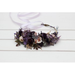 Purple lilac gold beige flower crown. Wedding flowers. 5147