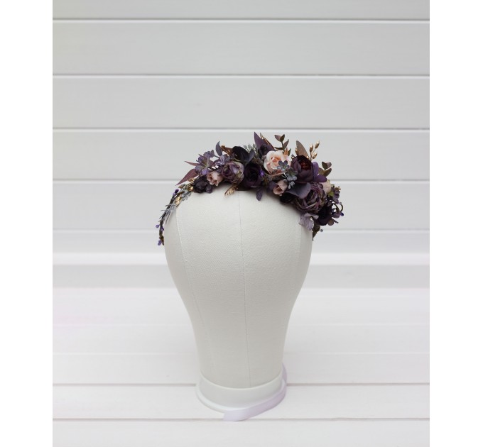 Purple, Lilac, Gold & Beige Flower Crown – Elegant Faux Wedding Hair Wreath
