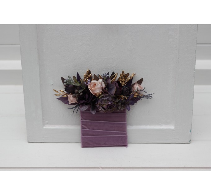 Purple, Lilac, Gold & Beige Pocket Boutonniere – Elegant Faux Square Floral Accessory