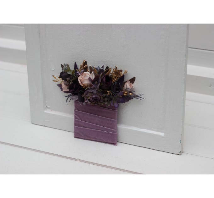 Purple, Lilac, Gold & Beige Pocket Boutonniere – Elegant Faux Square Floral Accessory