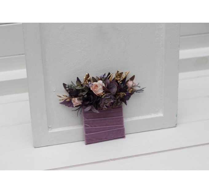 Purple, Lilac, Gold & Beige Pocket Boutonniere – Elegant Faux Square Floral Accessory