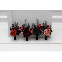 Moody wedding boutonnieres. Burgundy, black, rust and dusty rose floral accessories. 5441