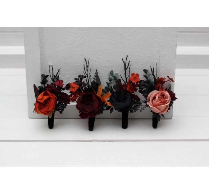 Burgundy, Black, Rust & Dusty Rose Boutonnieres – Moody Wedding Floral Accessories