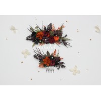 Burgundy rust purple black flower combs. Bridal hair accessories. 5443