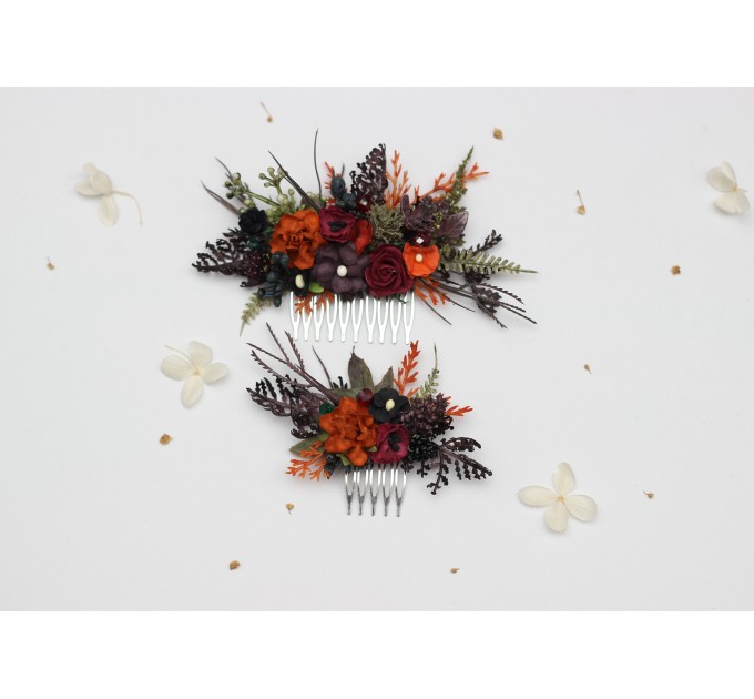 Burgundy, Rust, Purple & Black Flower Combs – Moody Bridal Hair Accessories