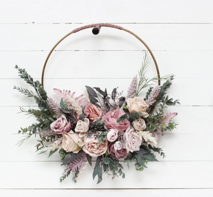 Flower hoop mauve blush pink colors. Alternative bridesmaid bouquet. 0503