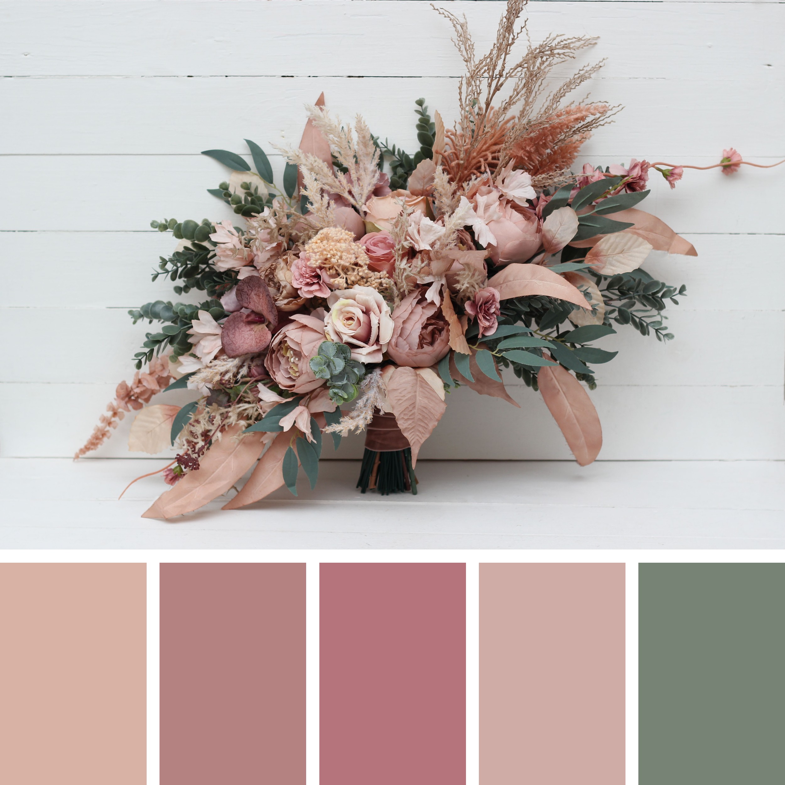 Dusty rose bridal bouquet with neutral tones