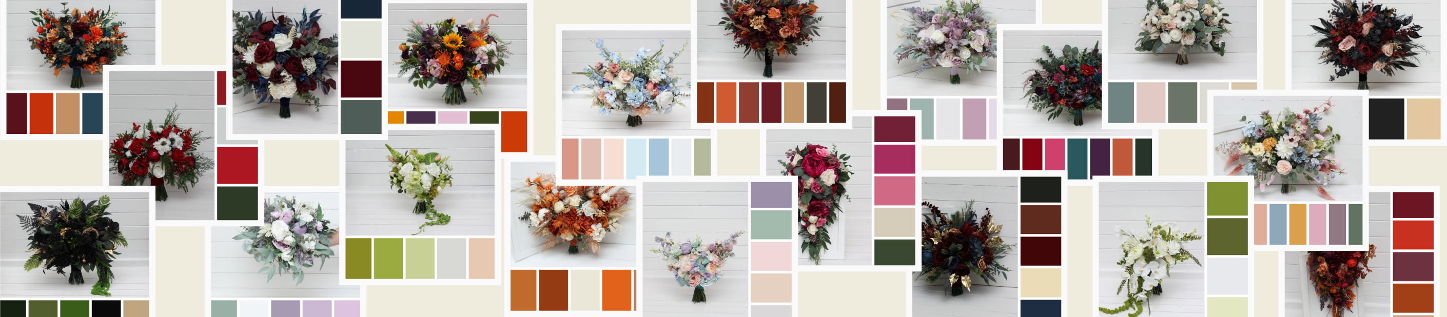 Wedding flowers in different color palettes