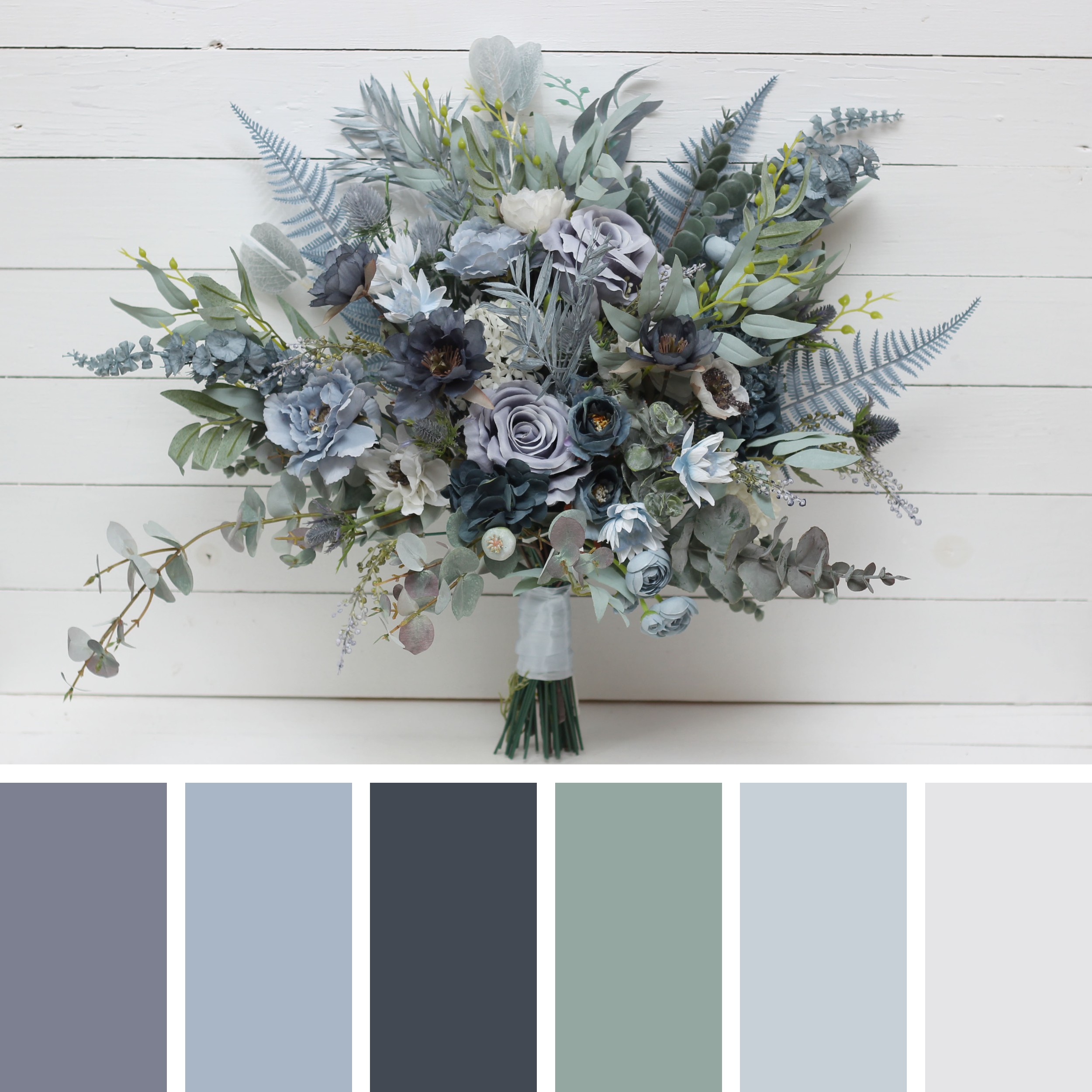 Sage green bridal bouquet with ivory flowers and eucalyptus