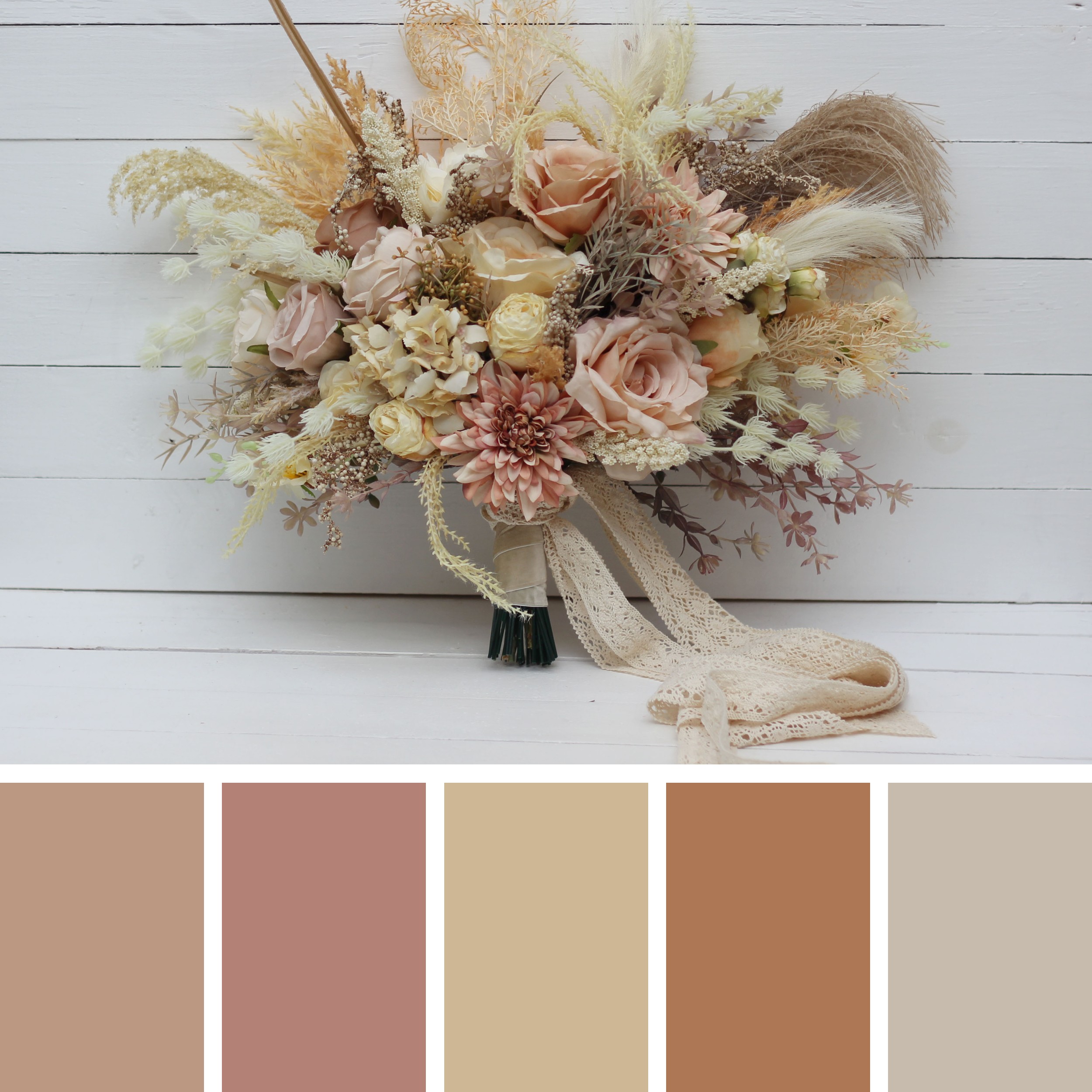 Cream faux wedding bouquet with delicate neutral flowers