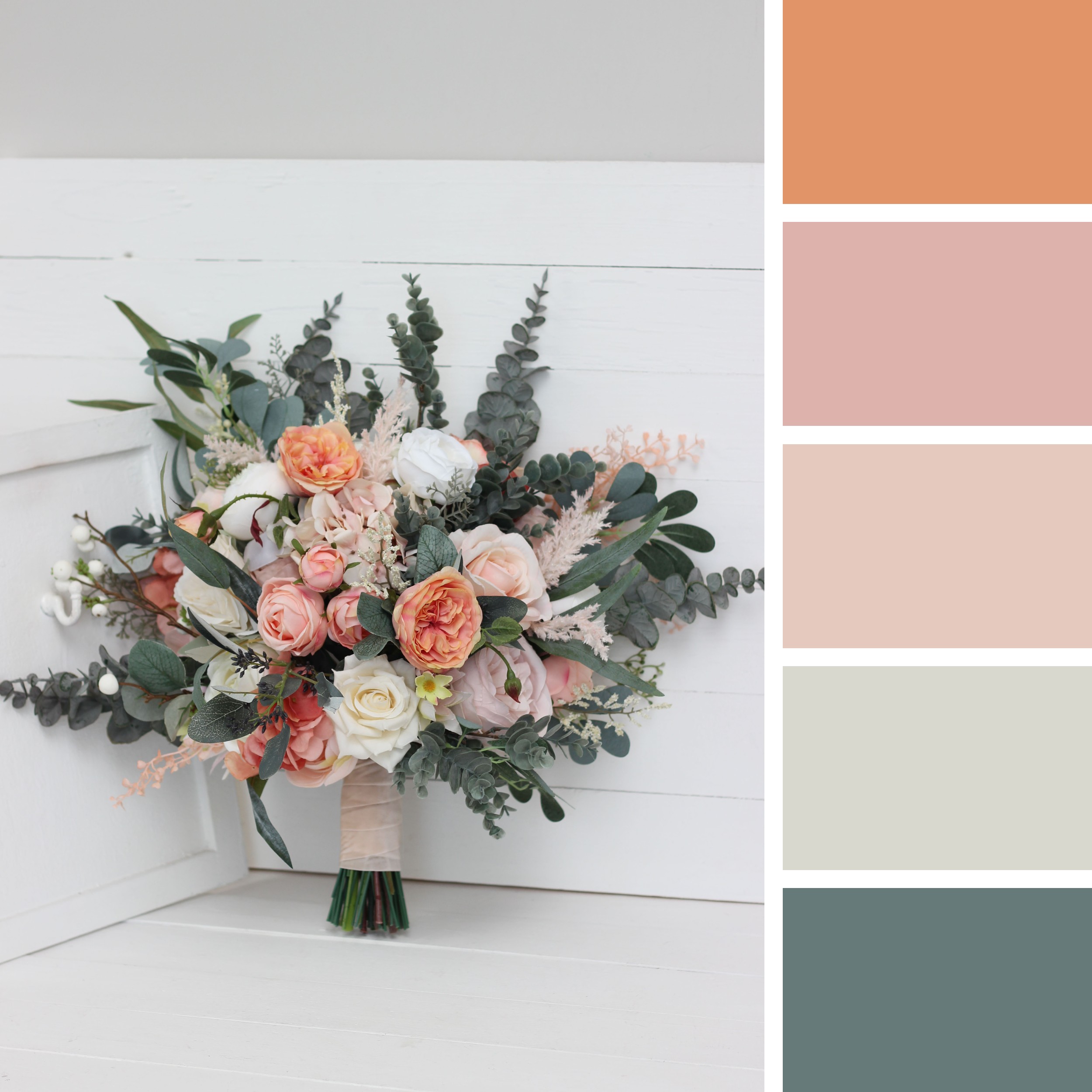 Sage green bridal bouquet with muted tones