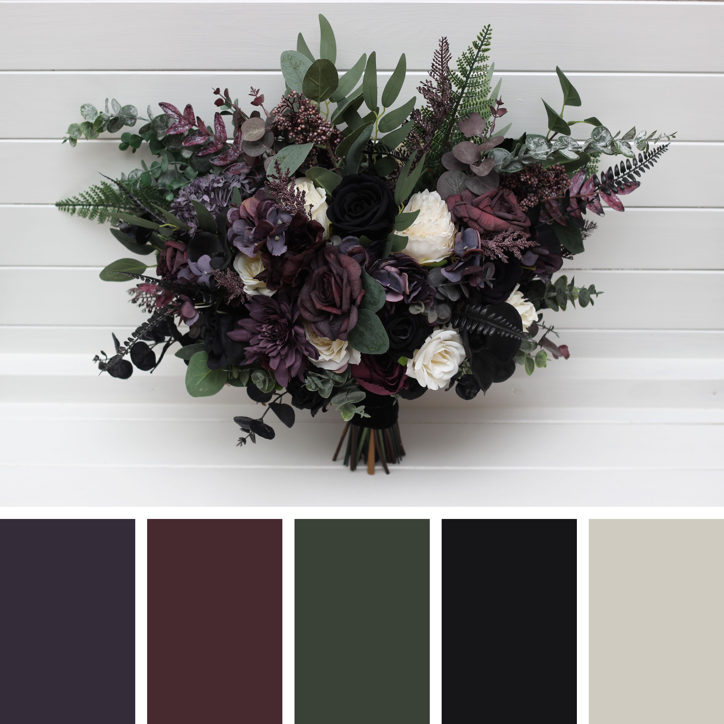 Deep purple wedding bouquet with artificial florals