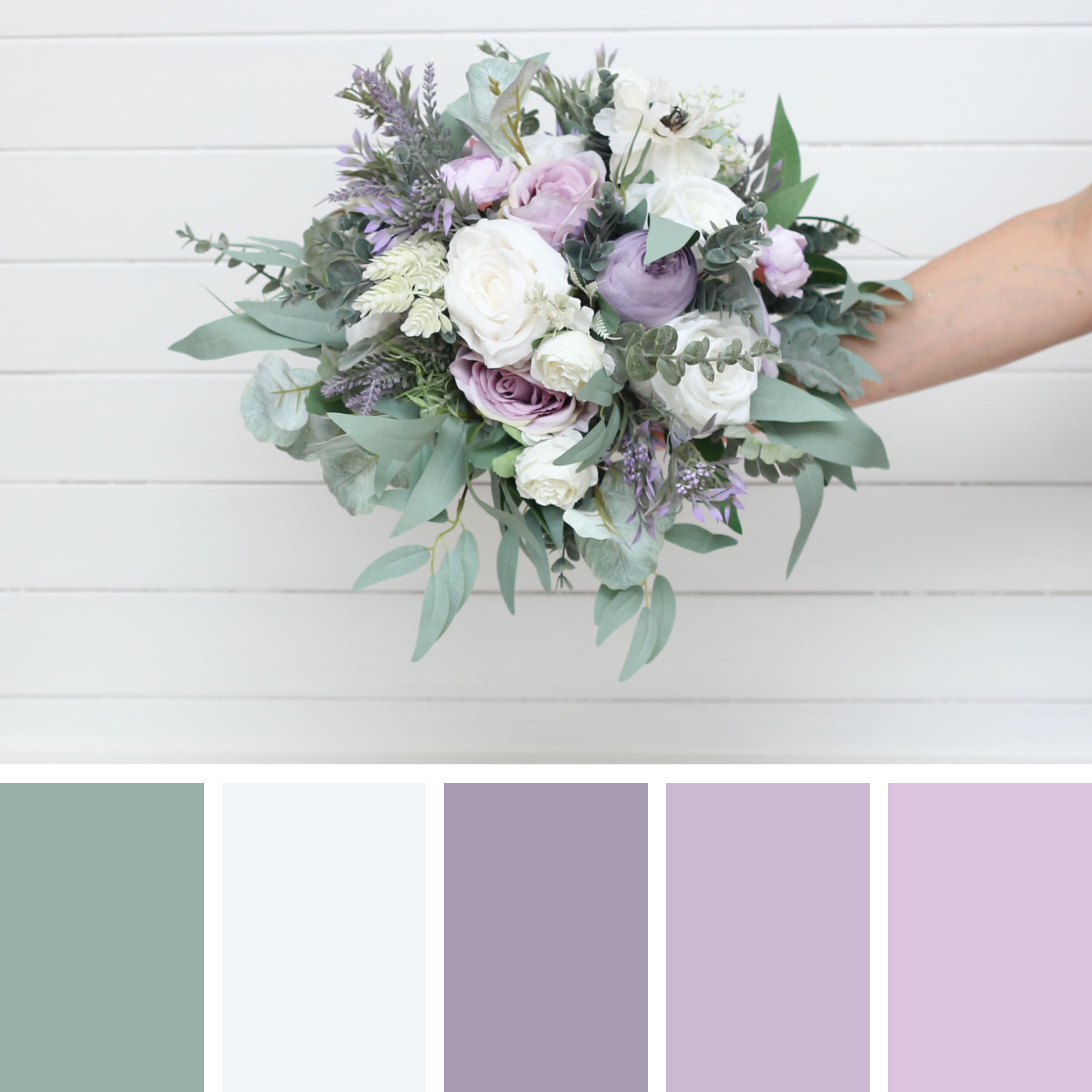 Sage green wedding bouquet with soft neutral florals