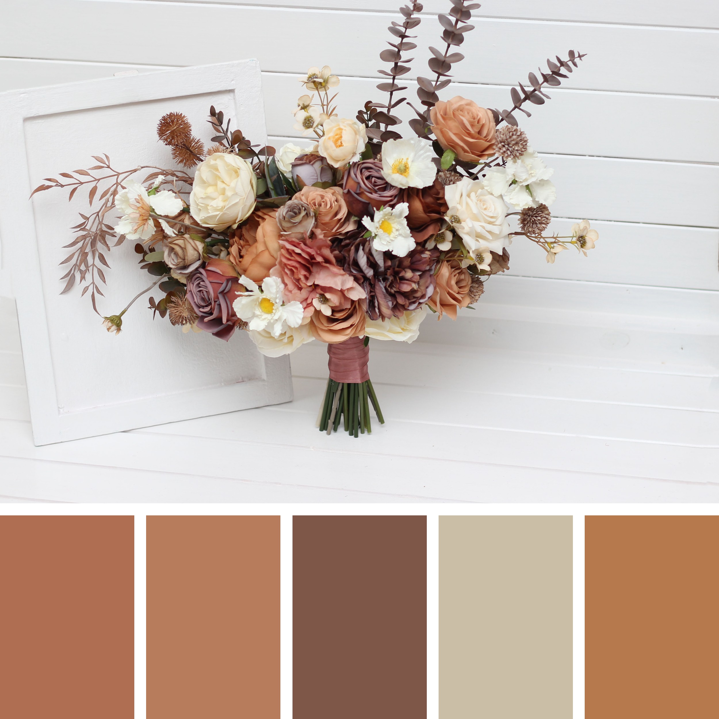 Brown faux bridal bouquet in chocolate and cappuccino tones