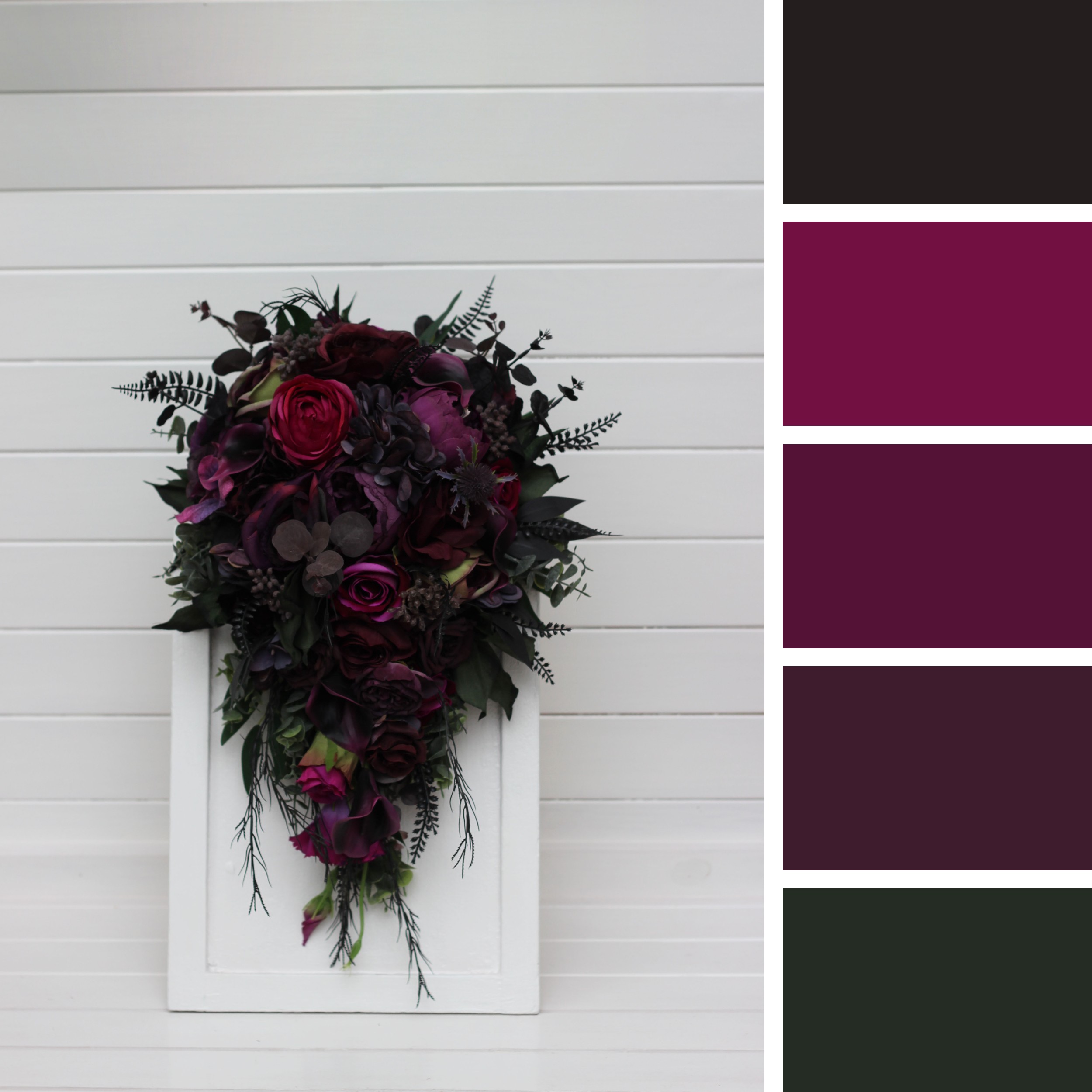 Black bridal bouquet made of faux flowers