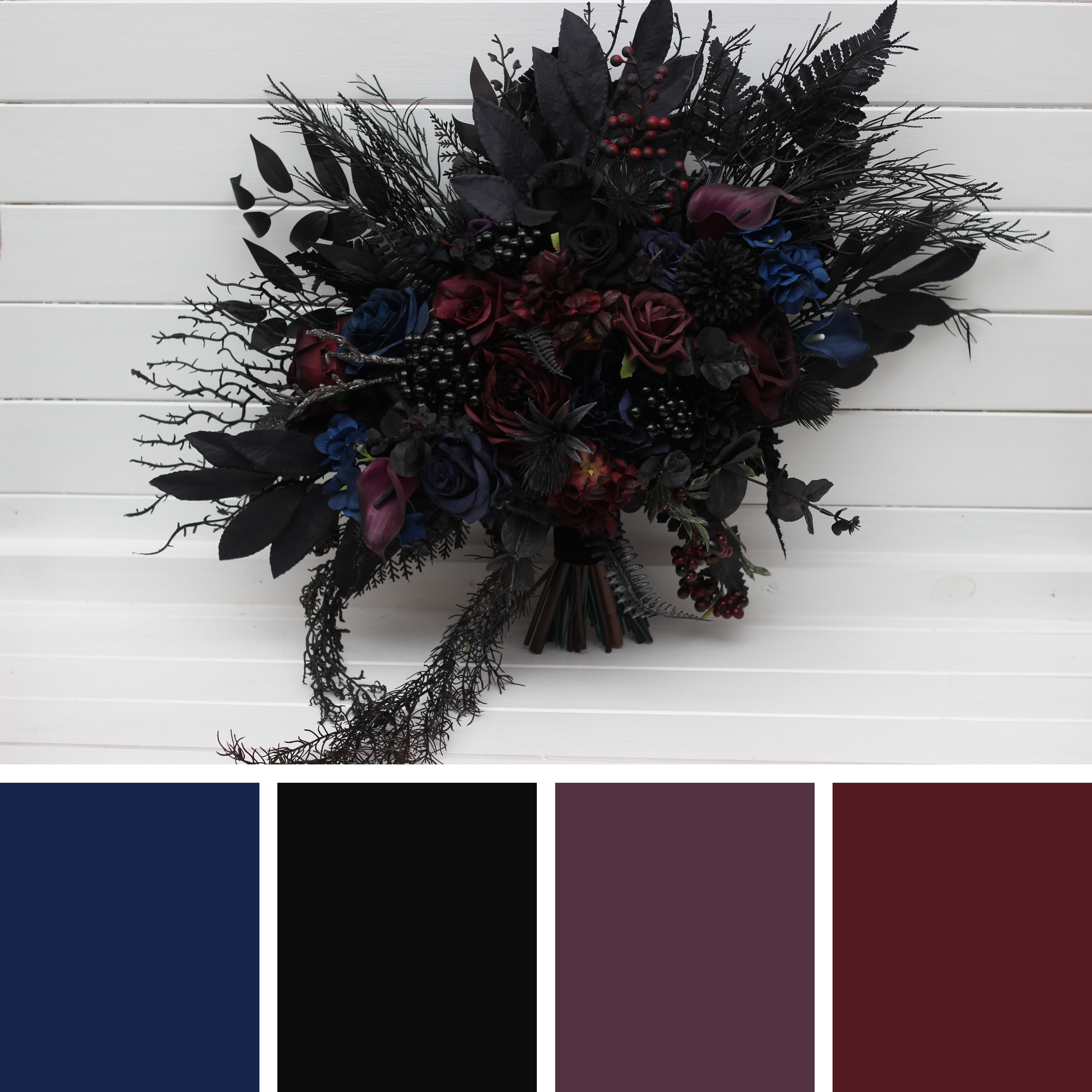 Black wedding bouquet with artificial florals