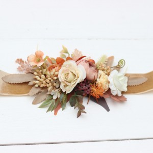 Orange ivory rust terracotta flower belt for fall wedding Floral sash Bridal belt Flower girl belt. 0029