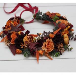  Rust burgundy cinnamon orange  flower crown. Hair wreath. Flower girl crown. Wedding flowers. 0033